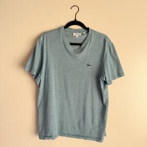 Lacoste Blue Green Micro Stripe V Neck Short Sleeve Shirt - Large